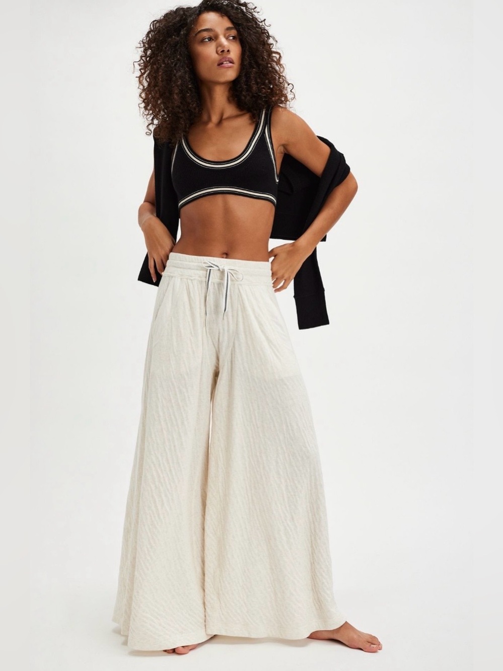 Free People Wait a Minute Wide Leg Pants in Oatmeal Heather NWT XL